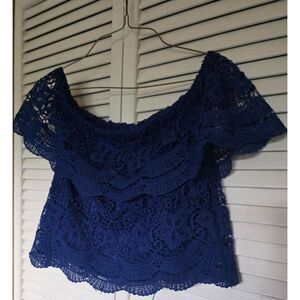 Spoon Jeans Women’s Lace Top - Size Small - Stylish Blue Blouse